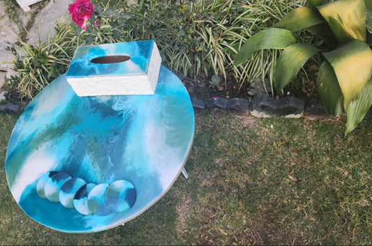 Wooden Table Resin Set with Iron Tripod